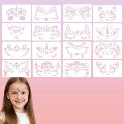 16 wiederverwendbare Gesichtsschablonen, Make-up-Schablonen für Kinder