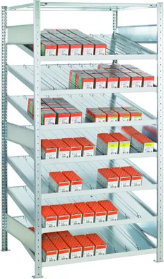 Produktbild von Schulte Kanbanregal MULTIplus150 | Grundregal | HxBxT 200x130x60cm | 7 Ebenen | Fachlast 150kg | ohne Trenn- und Seitenführungen | Verzinkt