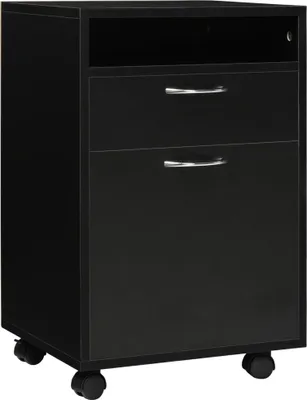 Image de Classeur mobile - Caisson à roulettes - 40 x 35 x 60 cm - Avec roulettes - Tiroir et armoire - Mélaminé - Noir