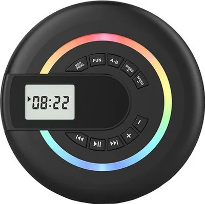 Produktbild von Tragbarer CD-Player mit Lautsprecher, wiederaufladbar, unterstützt AUX/USB, LCD-Display und RGB-Licht, ideal für Zuhause oder unterwegs