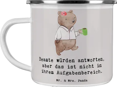 Produktbild von Mr. & Mrs. Panda Pott Beamtin Humor - Grau Pastell - Geschenk, Berufsalltag, Anerkennung, Campingtasse, Beamte, Emaille Tasse, Becher, Teetasse, Berufspassion, Beruf