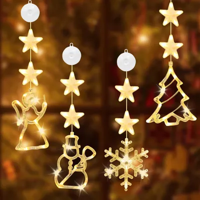 4er-Set LED-Weihnachtslichter mit Saugnäpfen, warmweiß, batteriebetrieben