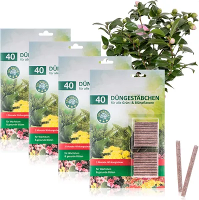 Produktbild von com-four® 160x Düngestäbchen - Blumendünger für Grünpflanzen und Blühpflanzen - Pflanzendünger für Wachstum und gesunde Blüten