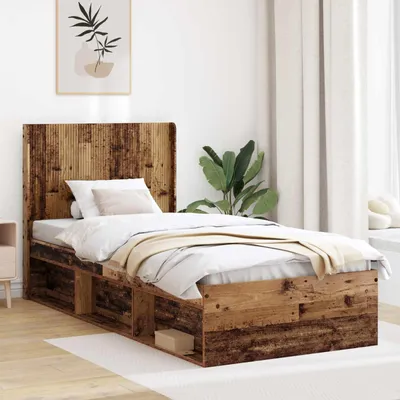 Zdjęcie produktu dla Maison Exclusive - Łóżko z pojemnikiem na pościel i zagłówkiem z drewna odzyskanego, wymiar 90 x 190 cm