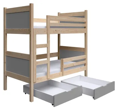 Produktbild von Masseno Etagenbett MIA 80x160 cm mit Schublade, Rausfallschutz, Kinderbett mit Leiter für Mädchen und Jungs, Stockbett, Kieferfarben