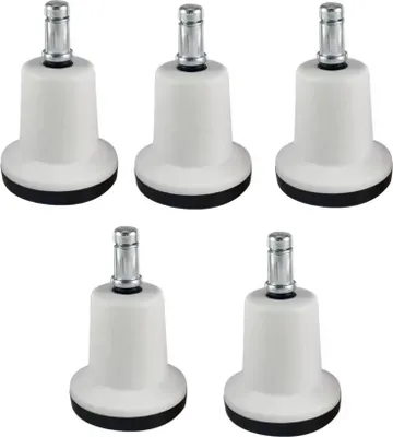 Produktbild von 5x Fußgleiter hoch 10mm Stift Hartbodenrollen Fußgleiterset für Bürostuhl Hartböden und Teppich Farbe: Weiß