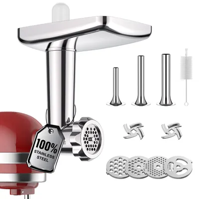 Fleischwolf-Aufsatz für KitchenAid, Edelstahl, inkl. Wurstfüller
