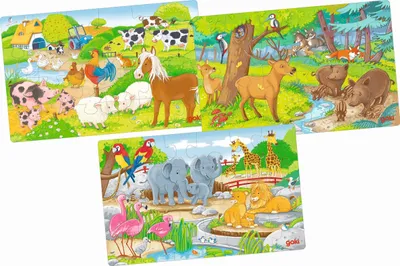 Produktbild von goki Puzzle Box "Tiere" 3 verschiedene Puzzle mit jeweils 24 Teilen