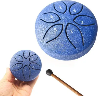 Immagine prodotto di Mini handpan in acciaio - 3 pollici - 6 note - Strumento da pioggia per esterni - Ideale per il campeggio, la meditazione o lo yoga (blu)