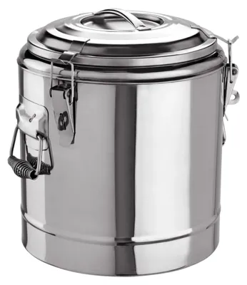 Produktbild von 2 Thermospeisetransportbehälter mit Deckel, 3 Verschlussklammern und 2 Fallgriffen, 12 L aus Chromnickelstahl