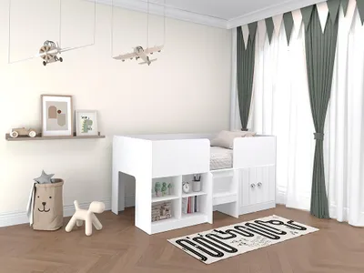 Produktbild von Vente-unique Hochbett Weiß, Liegefläche 90x190 cm, Maße 196x96.7x95.4 cm (BxHxT), mit Stauraum, 4 Ablagen und 1 Schrank, Holzspan, für 1 Person