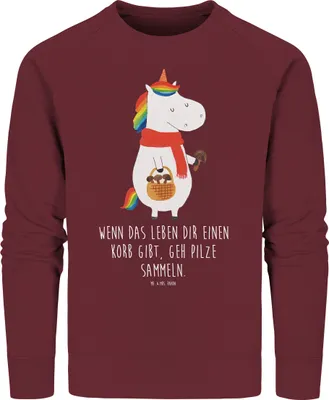 Produktbild von Mr. & Mrs. Panda Baumwoll Pullover Einhorn Pilz Größe S - Burgundy - Geschenk, Pilze, Sweatshirt, Liebeskummer, Pulli, Einhörner, Unicorn, Sweater, Spruch, Nachhaltiger