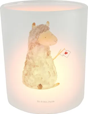 Produktbild von Mr. & Mrs. Panda Kerzenhalter Glas Alpaka Fahne - Transparent - Geschenk, Alpakas, stimmungslicht, Liebe, klein, Teelichthalter, Lama, Windlicht Draußen, Outdoor, Lamas