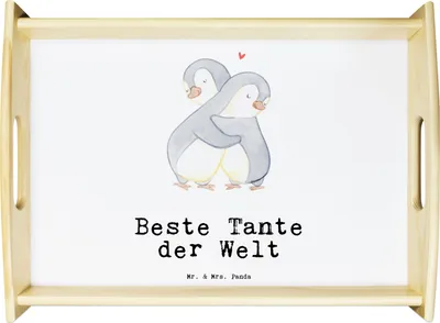 Produktbild von Mr. & Mrs. Panda Tablett Pinguin Beste Tante der Welt - Weiß - Geschenk, Neffe, Servier, Familie, zum servieren, Serviertablett, Mitbringsel, Deko, Dankeschön, Nichte