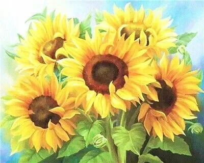 Produktbild von 50x40 cm Malen nach zahlen Set mit Holzrahmen Blumenstrauß aus Sonnenblumen