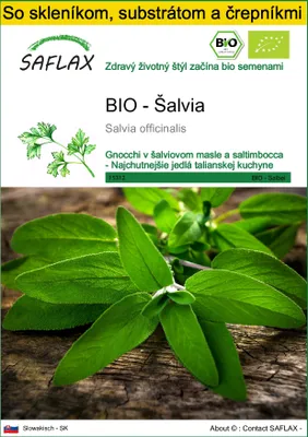 Obrázok produktu pre SAFLAX Kultivačný set - BIO - Šalvia - Salvia officinalis - 60 Semená - S mini skleníkom, pestovateľským substrátom a 2 črepníkmi