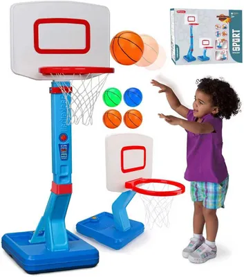 Obrázok produktu pre Basketbalový kôš so stojanom, nastaviteľný, pre vonkajšie použitie, 4 mini lopty, pre deti 3-6 rokov