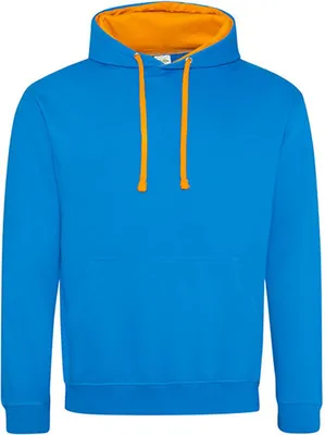Immagine prodotto di Just Hoods JH003 | Felpa con cappuccio Varsity da uomo - Colore: Sapphire Blue/Orange Crush - Taglia: L