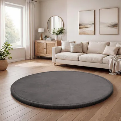 Produktbild von TT Home Krabbelmatte Babyzimmer Teppich Spielmatte Kinder Unifarben Rutschfest Flauschig Größe 200 cm Rund
