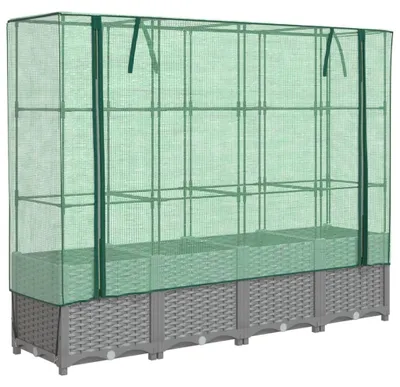 Produktbild von vidaXL Hochbeet mit Gewächshaus-Aufsatz Rattan-Optik 160x40x138 cm