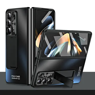 Obrázek produktu pro Pouzdro na Samsung Galaxy Z Fold 5 galvanizované tvrdé PC pouzdro se stojánkem a ochranou displeje, objektivu černé