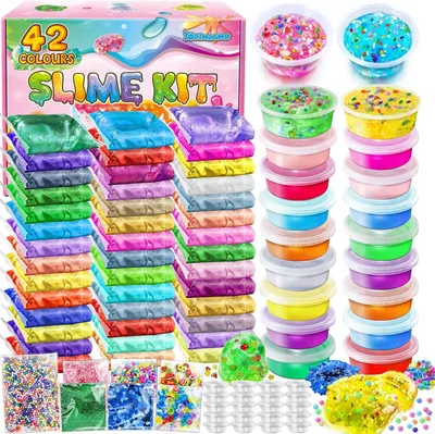 Productafbeelding van Kleuren DIY slijmset - Set van 42 - Slijmset voor meisjes - Crystal clear slime