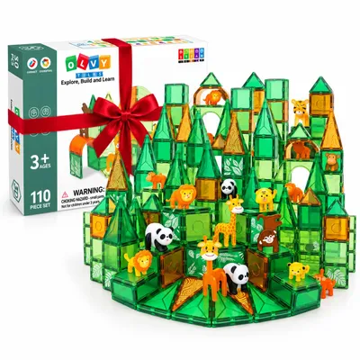 Produktbild von Olvy Magnetische Bausteine 110 pcs, Montessori Spielzeug, Magnetic Tiles Kinder -Magnetbausteine -Magnetisches Konstruktionsspielzeug Dschungel, Magna