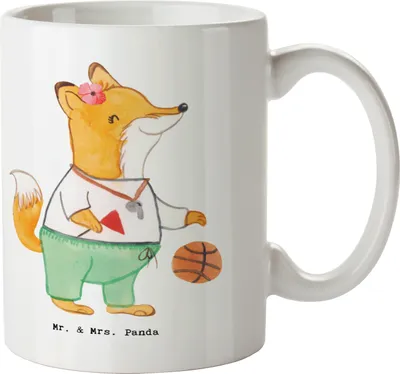 Produktbild von Mr. & Mrs. Panda Kaffeetasse Basketballtrainerin Herz - Weiß - Geschenk, Becher, Sport, Basketball, Verein, Trinkbecher, Training, Kaffeebecher, Tasse mit Spruch