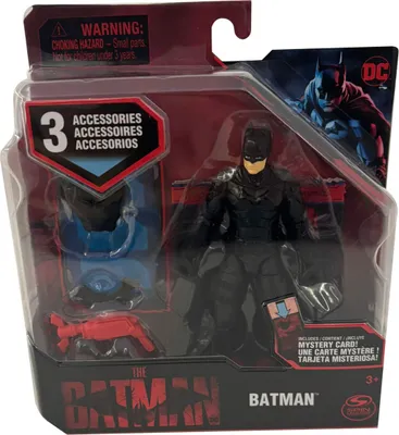 A toy action figure of Batman in its original packaging.