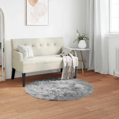 Produktbild von vidaXL Teppich aus Kunstschaffell TAFALLA Grau Ø 80 cm Polyester