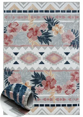 Obrázek produktu pro Venkovní koberec MY-RUG "Aurora" 160x100 cm, šedý, s květinovým vzorem, pro vnitřní i venkovní použití