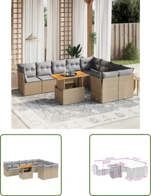 Produktbild von The Living Store 10-tlg. Garten-Sofagarnitur mit Kissen Beige Poly Rattan