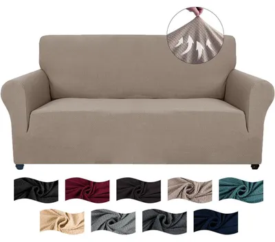 Productafbeelding van Elastische bankhoes voor 2 zitplaatsen, kleur kaki, jacquardweefsel, met armleuningen, antislip