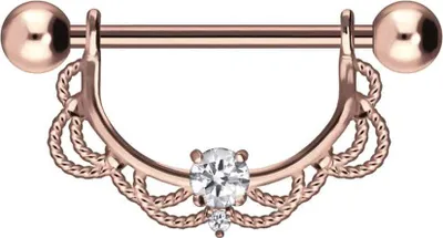 Produktbild von Brustwarzenpiercing, Zungenpiercing, Intim-Piercing Chirurgenstahl Nippelpiercing ORIENTALISCHES DESIGN + KRISTALL RoséGold Stablänge: mm