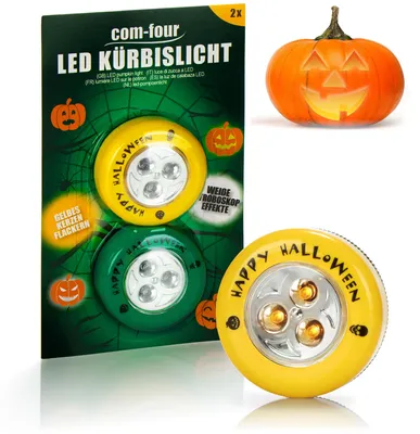 Productafbeelding van com-four® 2x LED-pompoenlampjes voor Halloween - Pompoenverlichting - geel/groen