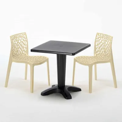 Produktbild von Schwarz Quadratisch Tisch und 2 Stühle Farbiges Polypropylen-Innenmastenset Grand Soleil Gruvyer Aia - Beige