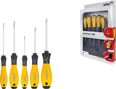Produktbild von Wiha SoftFinish® ESD Schlitz/Phillips Schraubendrehersatz, 5-tlg. (302ESD HK5 01)