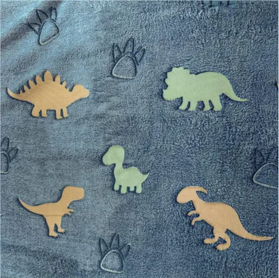 Wellness Fleece Kindermotive Glow in the Dark Zuschnitt ab 1 x 1,65m Fleece-Stoff Plüschstoff Dinos blau