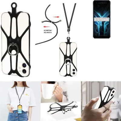 Produktbild von K-S-Trade 3in1 Handykette Handyband Handykordel Halsband Smartphone-Ring Handy-Ring kompatibel mit ZTE Blade V2020 5G Fingerhalterung Handyring