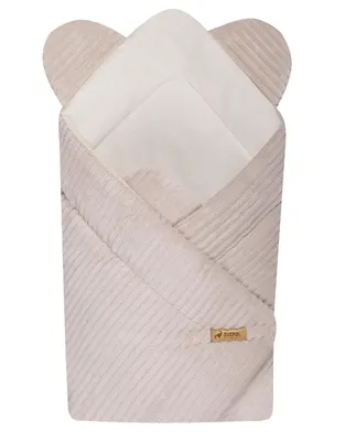 Produktbild von Babyhörnchen 100% Baumwolle Einschlagdecke geborene Ecru, Kuschelweiche Wickeldecke Cord-Optik Creme, Unisex Erstausstattung Puckdecke