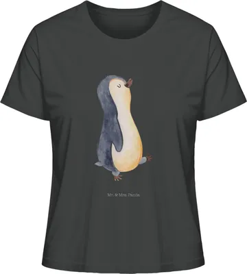 Produktbild von Mr. & Mrs. Panda Oberteil Damen Pinguin marschieren Größe L - Anthrazit - Geschenk, Kurzarmshirt, Frauen T-Shirt, Pinguine, Shirt Mit Spruch, Zufrieden, Familie, für