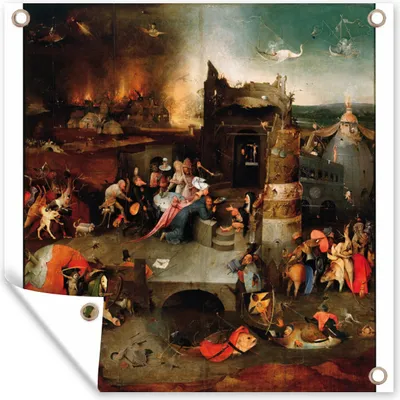 Produktbild von MuchoWow® 100x100 cm Outdoor-Poster Gartendeko Sichtschutz Garten Poster für den Garten  Versuchung des Heiligen Antonius - Gemälde von Hieronymus Bosch