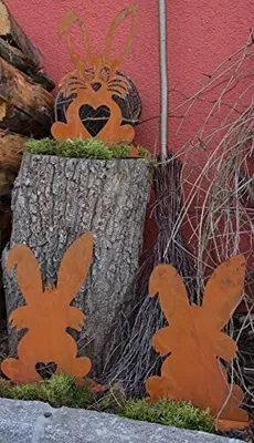 Produktbild von Rostikal 3er Set Osterhase 40 cm Osterdeko Gartendeko Frühling