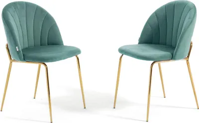 Produktbild von Set 2 Esszimmerstühle aus Samt mit Metallbeinen, gepolstert, elegantes Design für Küche, Esszimmer, Schlafzimmer, Büro oder Restaurant SONIA – Jadegrün/Gold