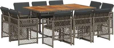 Produktbild von 11-tlg. Garten-Essgruppe mit Kissen Grau Poly Rattan