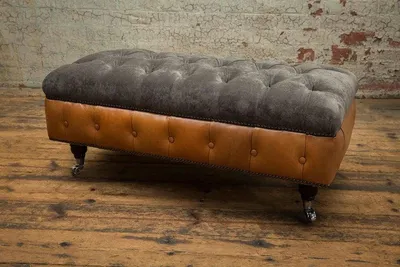 Produktbild von Fußhocker Rund Hocker Polsterhocker Sitzhocker Ottomane Hocker Chesterfield Neu