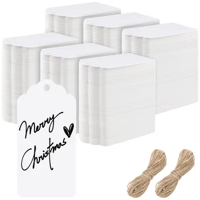 600 weiße Geschenkanhänger, 9 x 4,5 cm, Kraftpapier mit Kordel