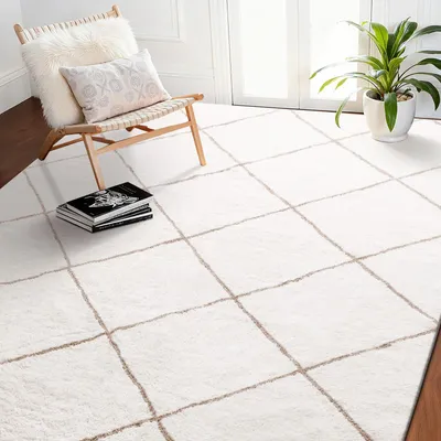 Image de VEVOR Tapis à poils courts 3048 x 2438 mm, tapis de salon douillet, tapis de sol pour salon, chambre à coucher, bureau, non pelucheux et avec envers en TPR antidérapant, blanc