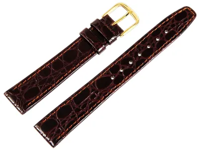 Produktbild von Echtleder-Uhrenarmband, dunkelbraun, Krokooptik, 13 mm - 16 mm