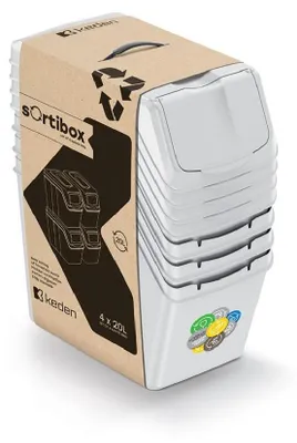 Obrázok produktu pre Sada 4 odpadkových košov SORTIBOX v popelavošedej farbe, objem 4x20 l